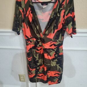Camouflage Knot-Front Dress